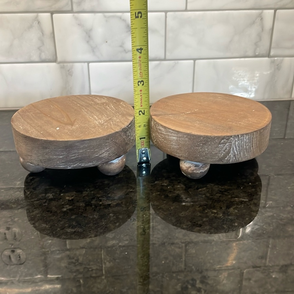 NIB Set of 2 Mini Rustic Wood Candle Riser Decor Plant Pedestal
